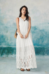 White Lace Sleeveless Boho Maxi Summer Holiday Dress